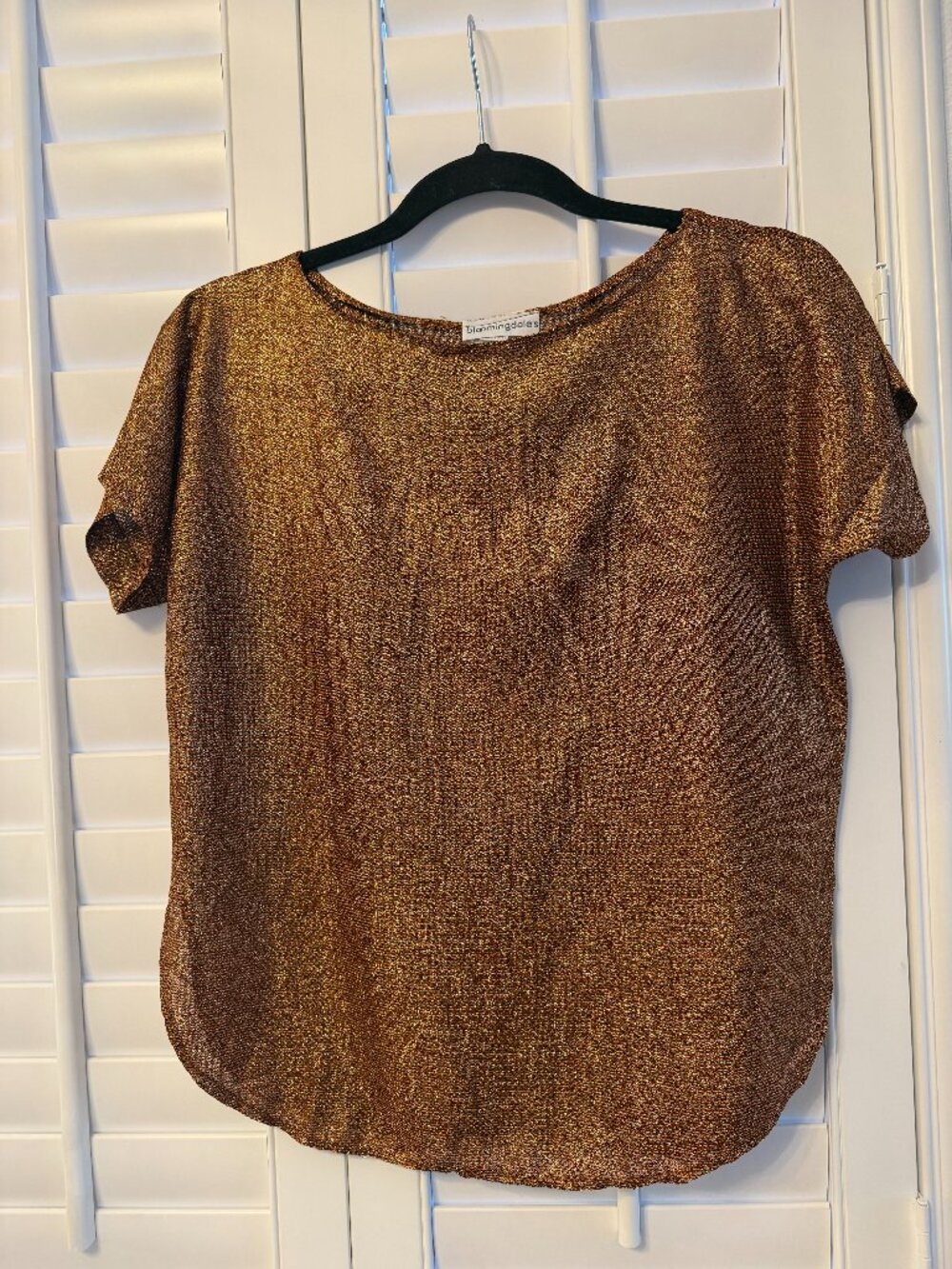 Vintage Bloomingdale's y2k Metallic Knit Top Medium M Bronze Gold Shimmer